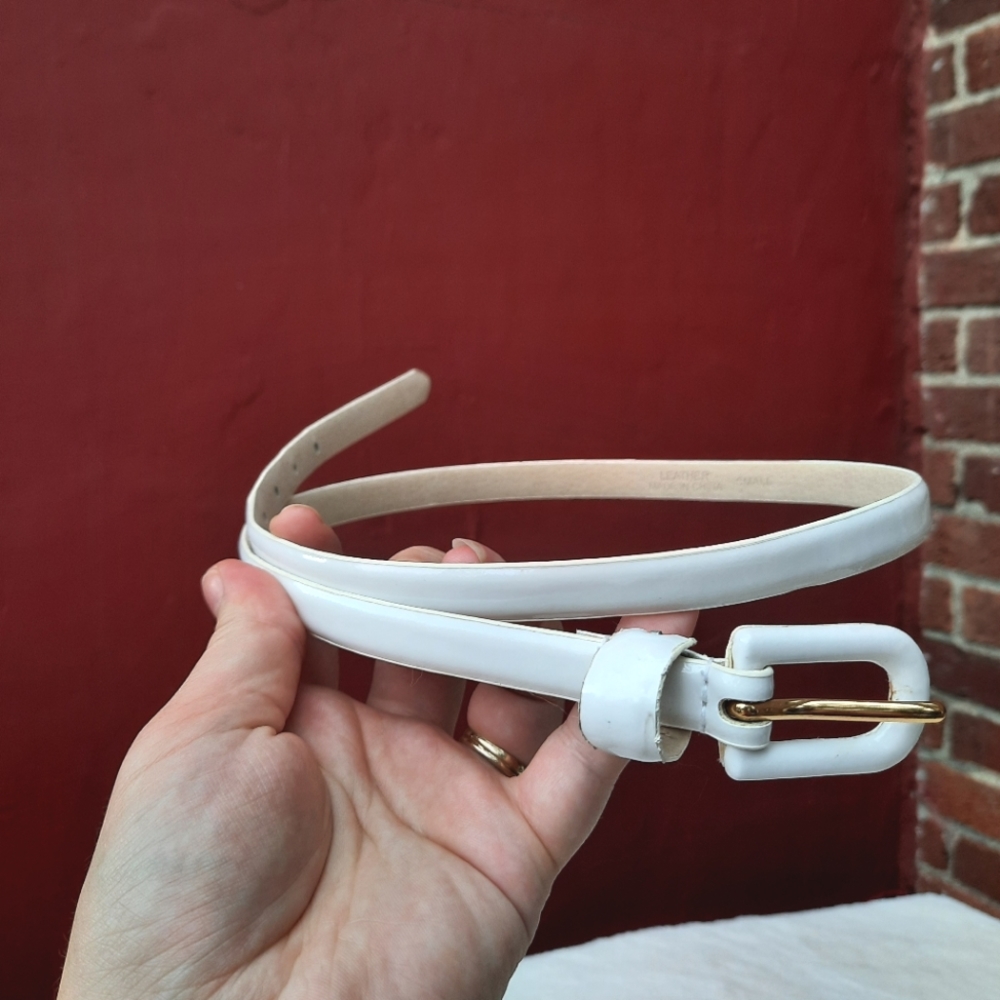 Patent Leather Solid White Skinny Belt Small Jeans Pants or Waist Belt